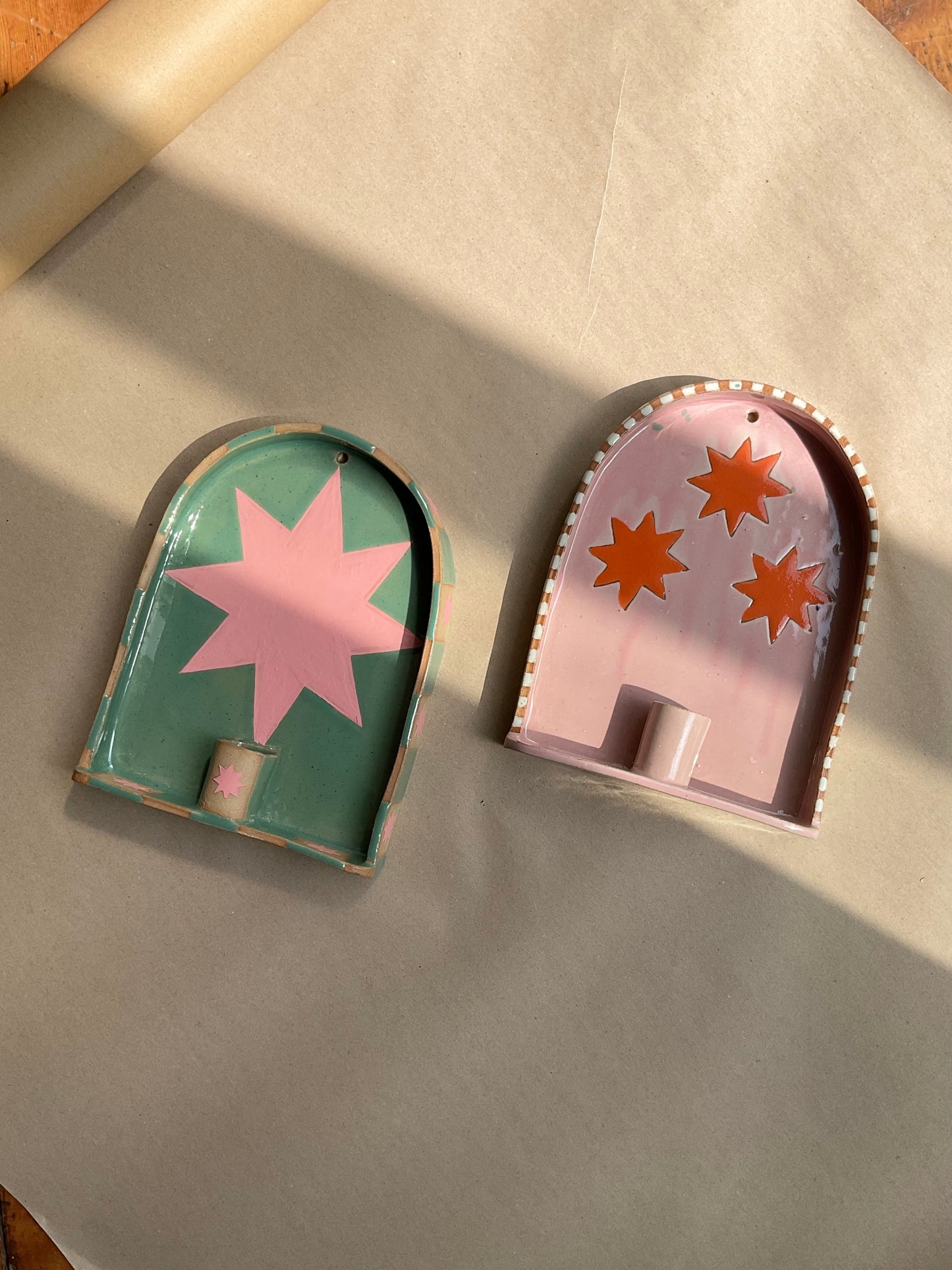 Celeste Candle Sconce, Teal & Pink