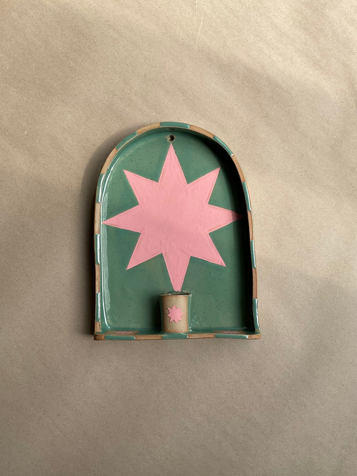 Celeste Candle Sconce, Teal & Pink