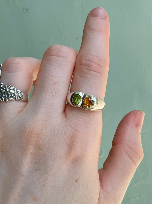Heart duo ring, Peridot & Citrine
