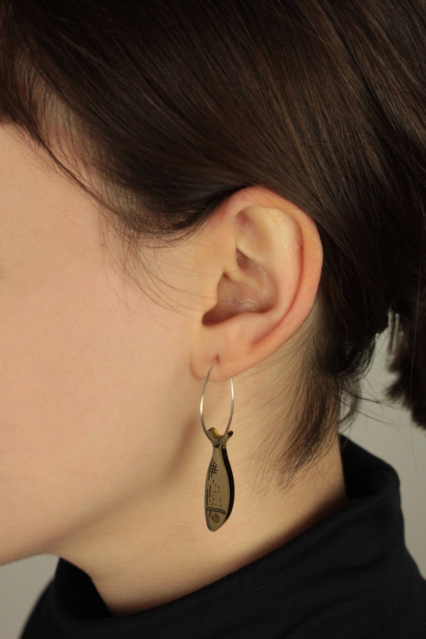 Miniature recycled fish earrings