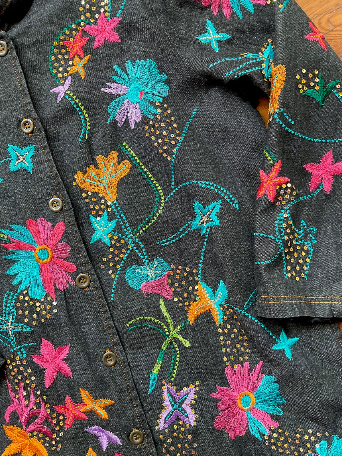 Vintage Indigo Moon, Rainbow Embroidered Jacket