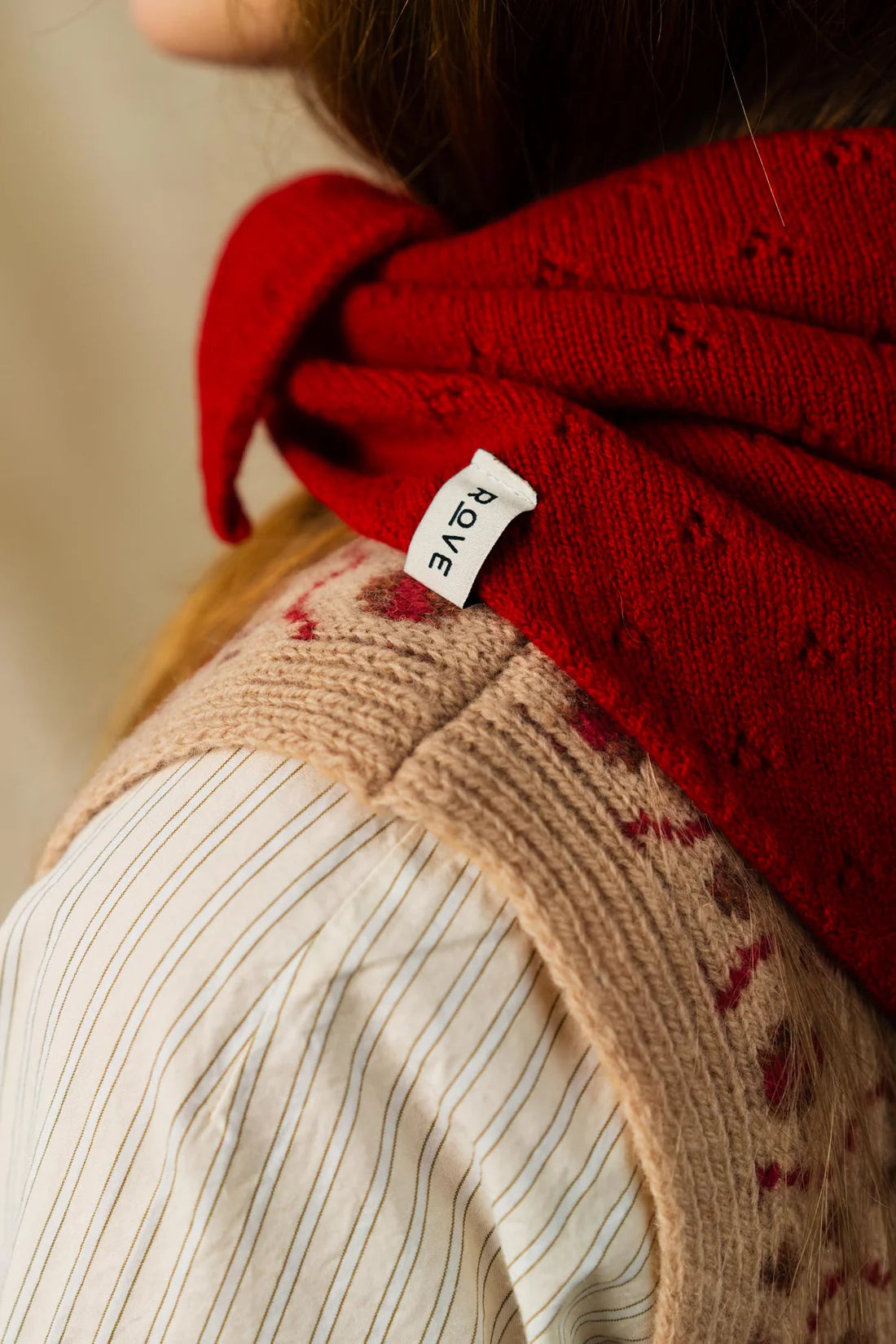 Pointelle Triangle Scarf - Red