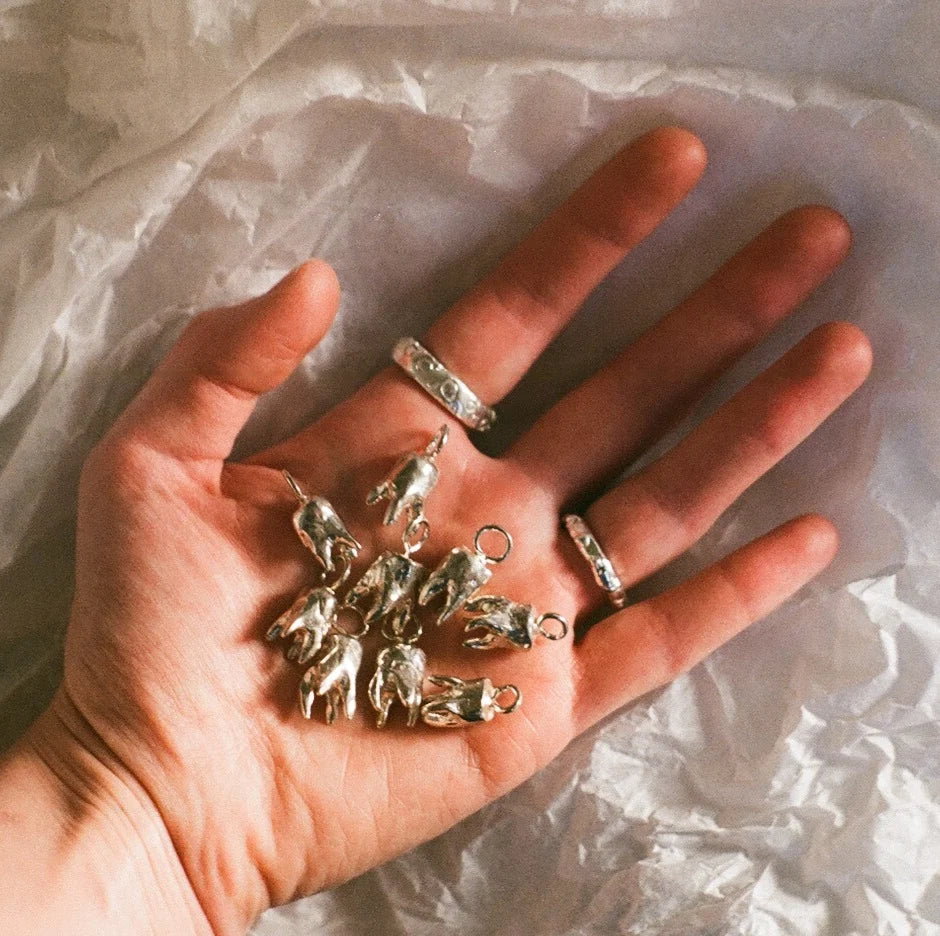 Tooth charm, silver