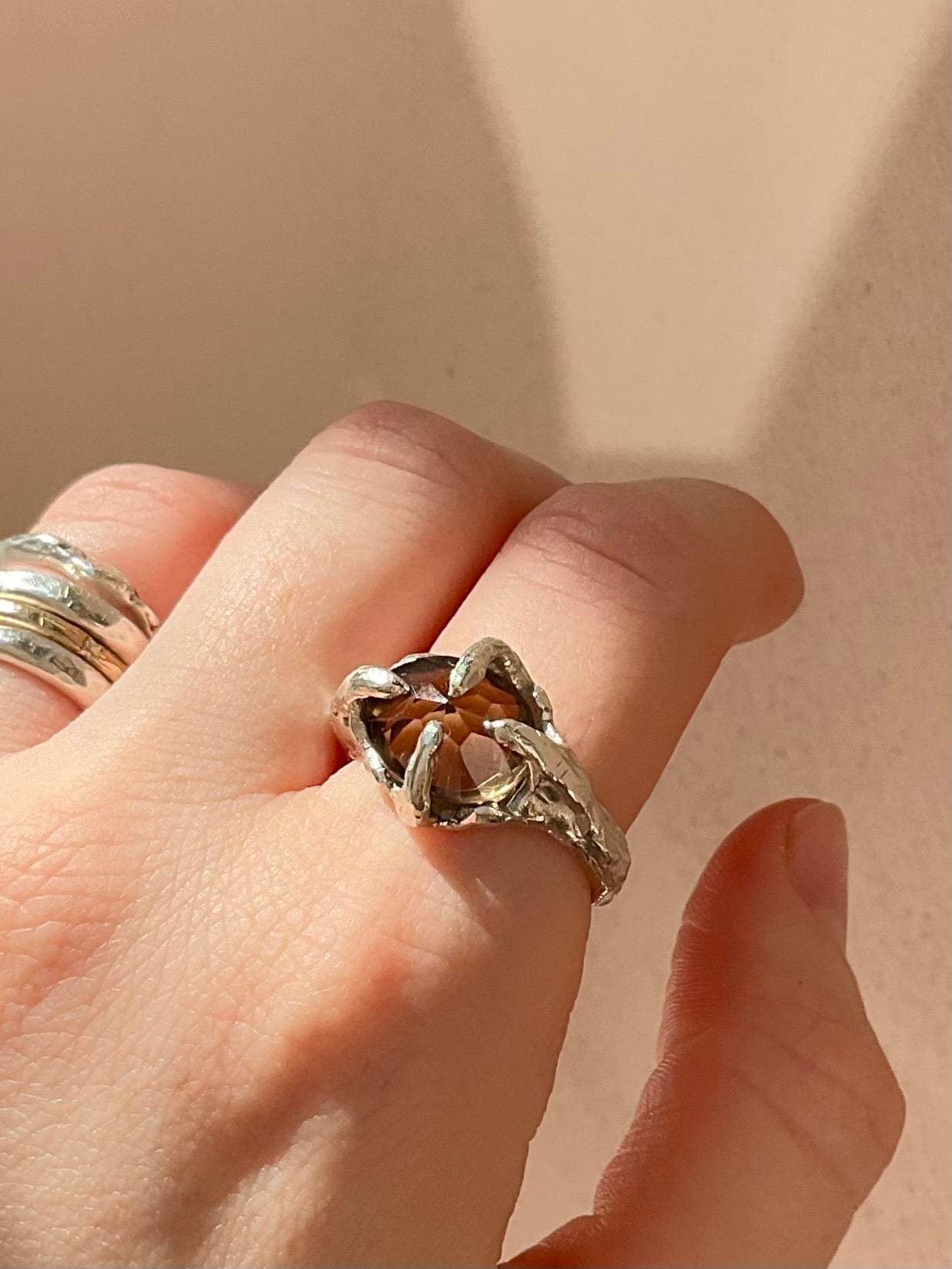 Smokey Quartz Claw Ring