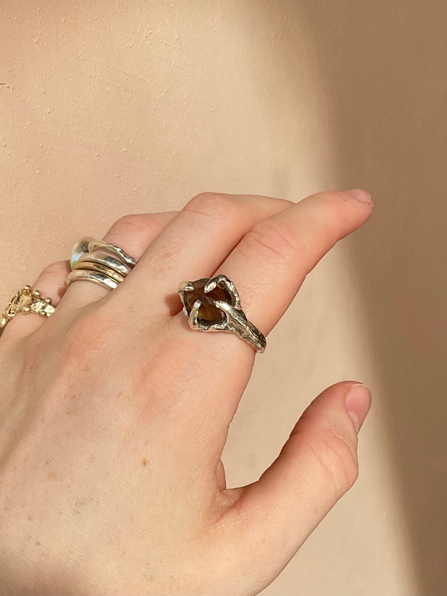 Smokey Quartz Claw Ring