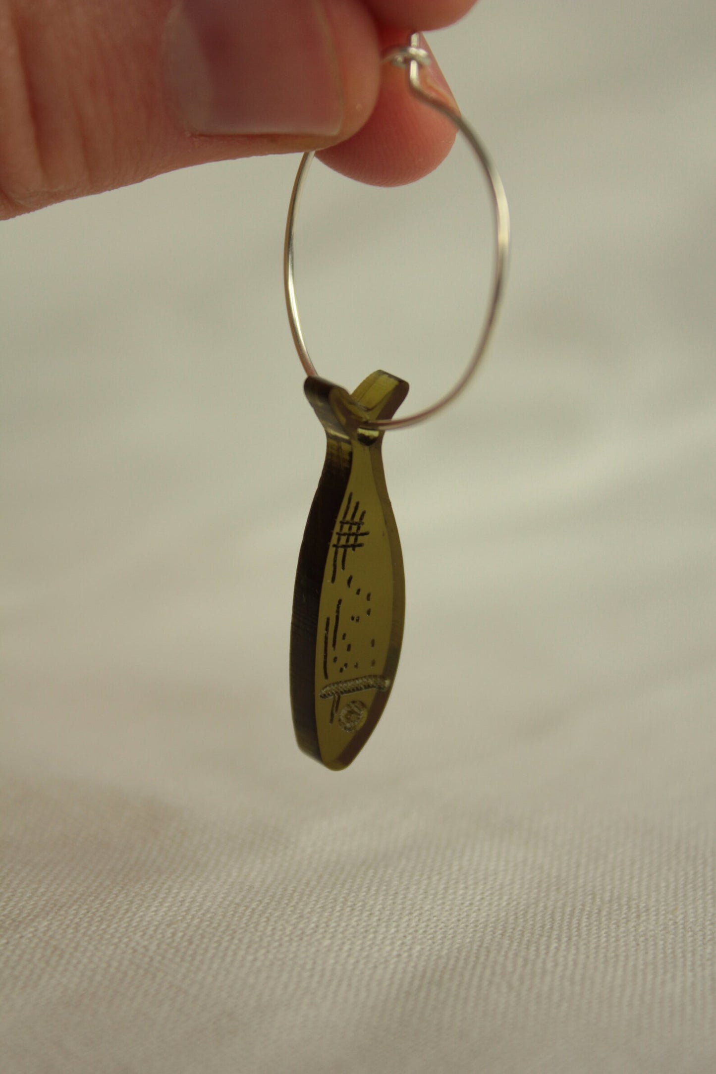 Miniature recycled fish earrings