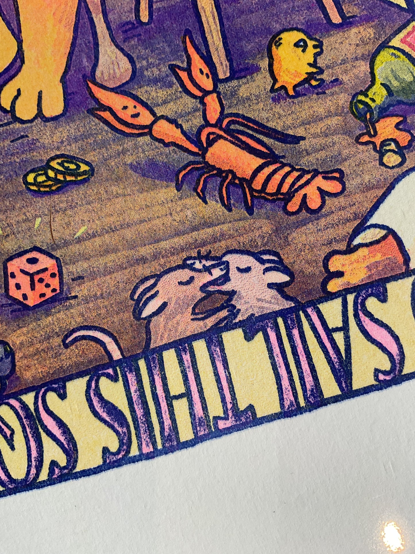Pelican Arm Wrestle Risograph Print