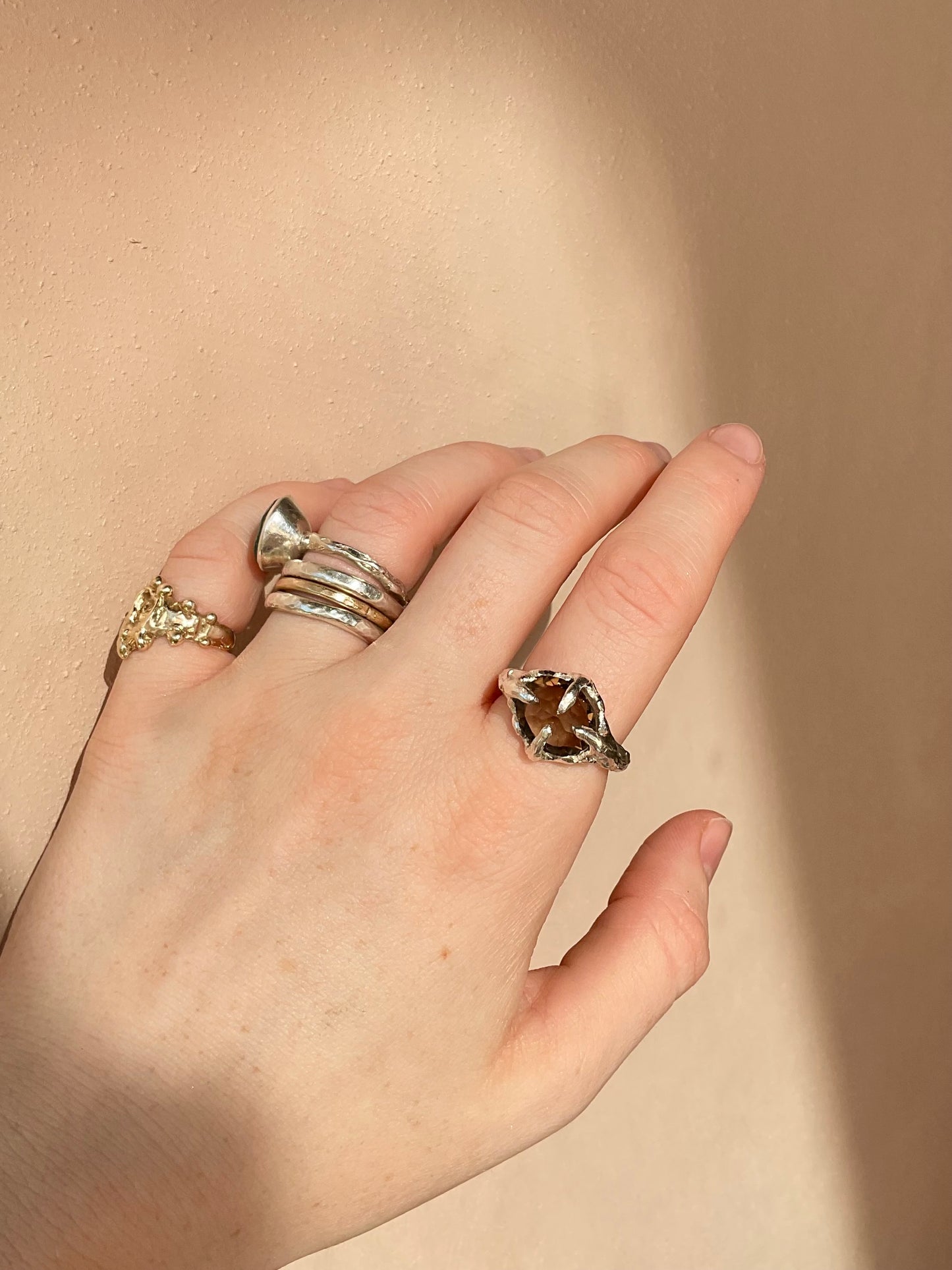 Smokey Quartz Claw Ring