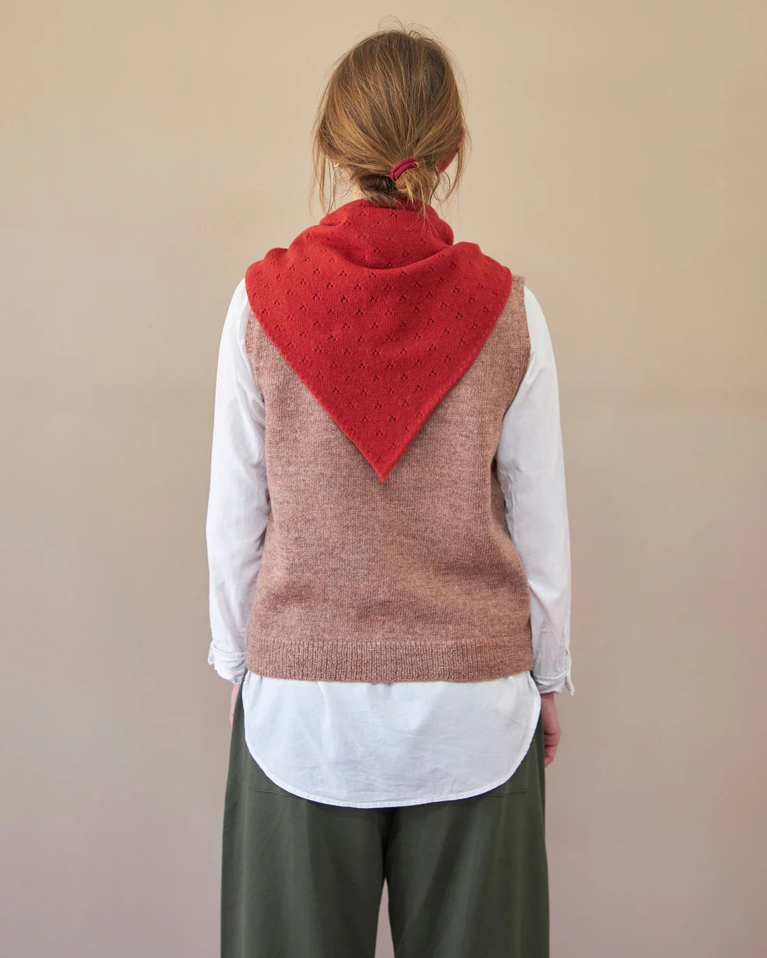 Pointelle Triangle Scarf - Red