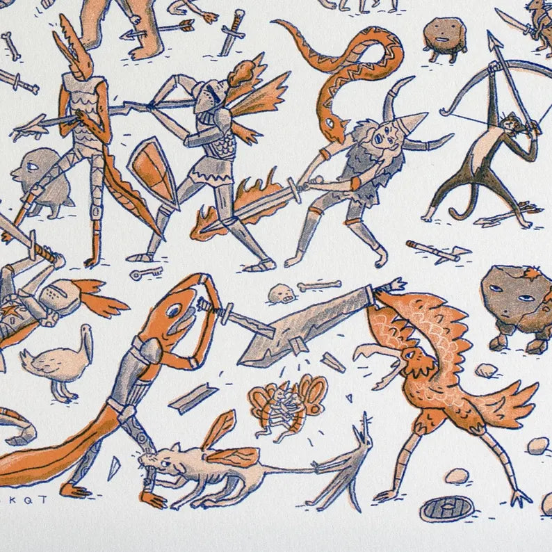 Knights Risograph Print