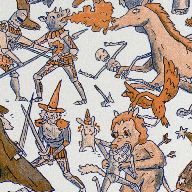 Knights Risograph Print