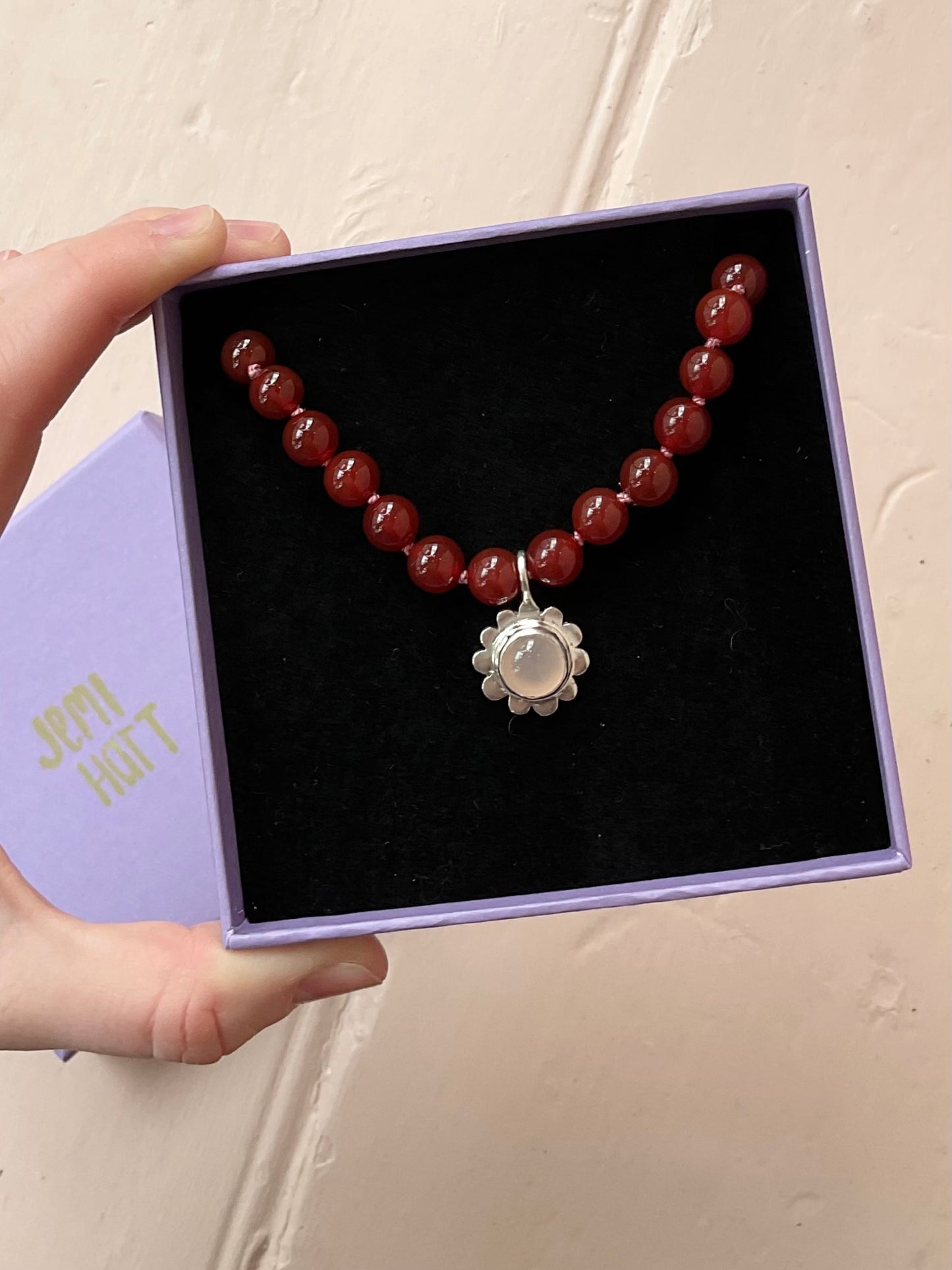 Carnelian & Chalcedony Flower Necklace
