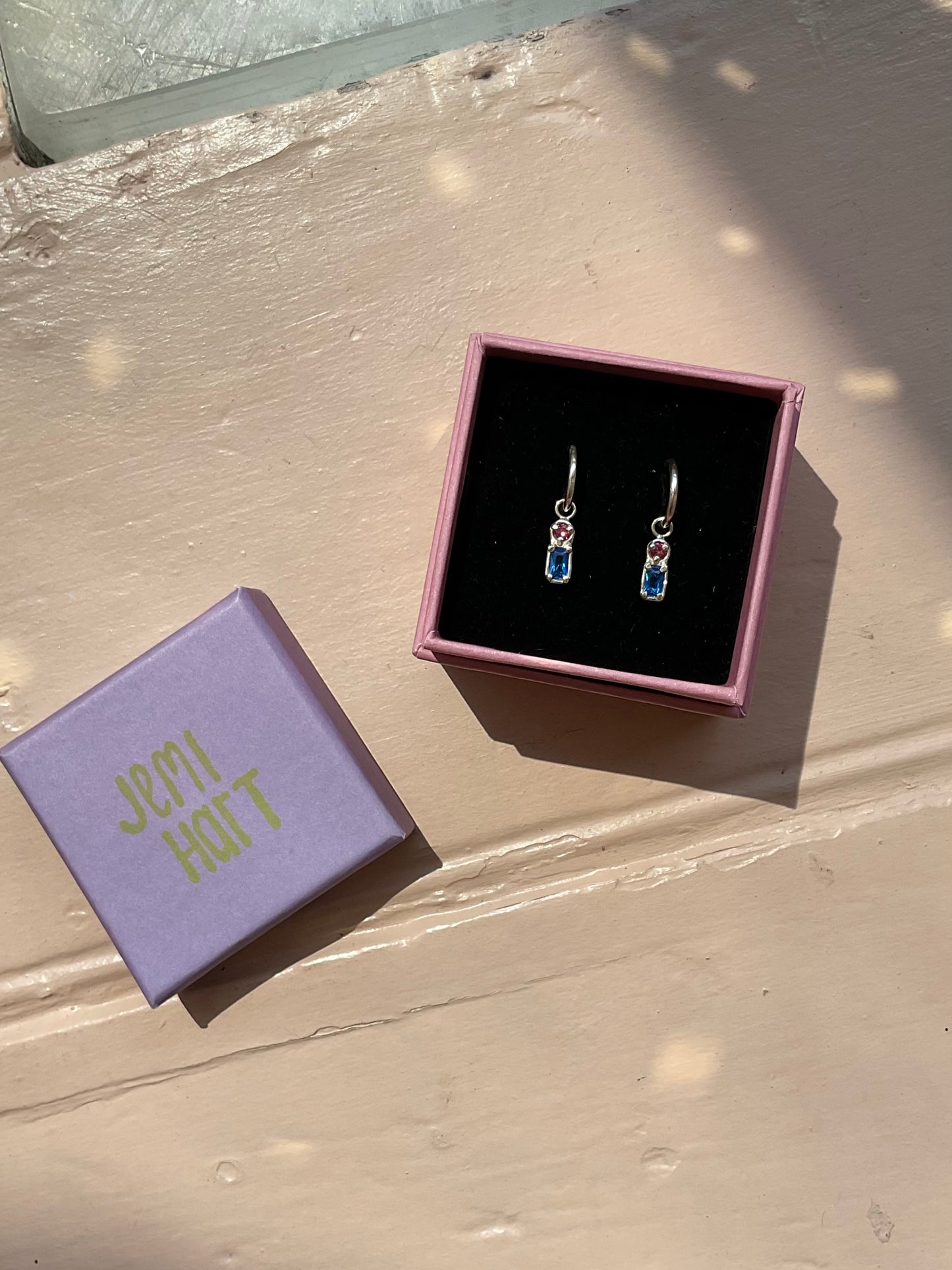 Pink & Blue Charm Hoops