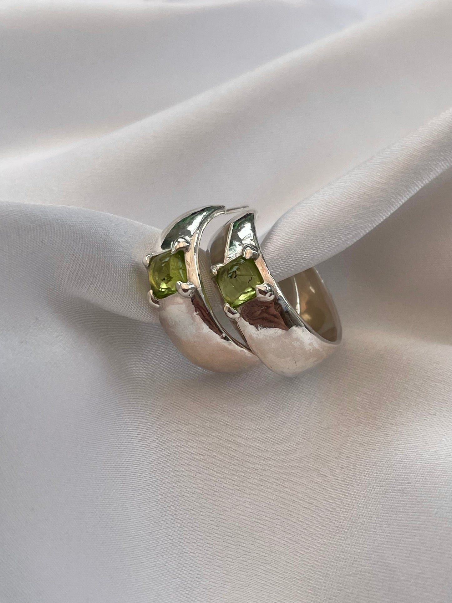 Silver Peridot Hoop Earrings