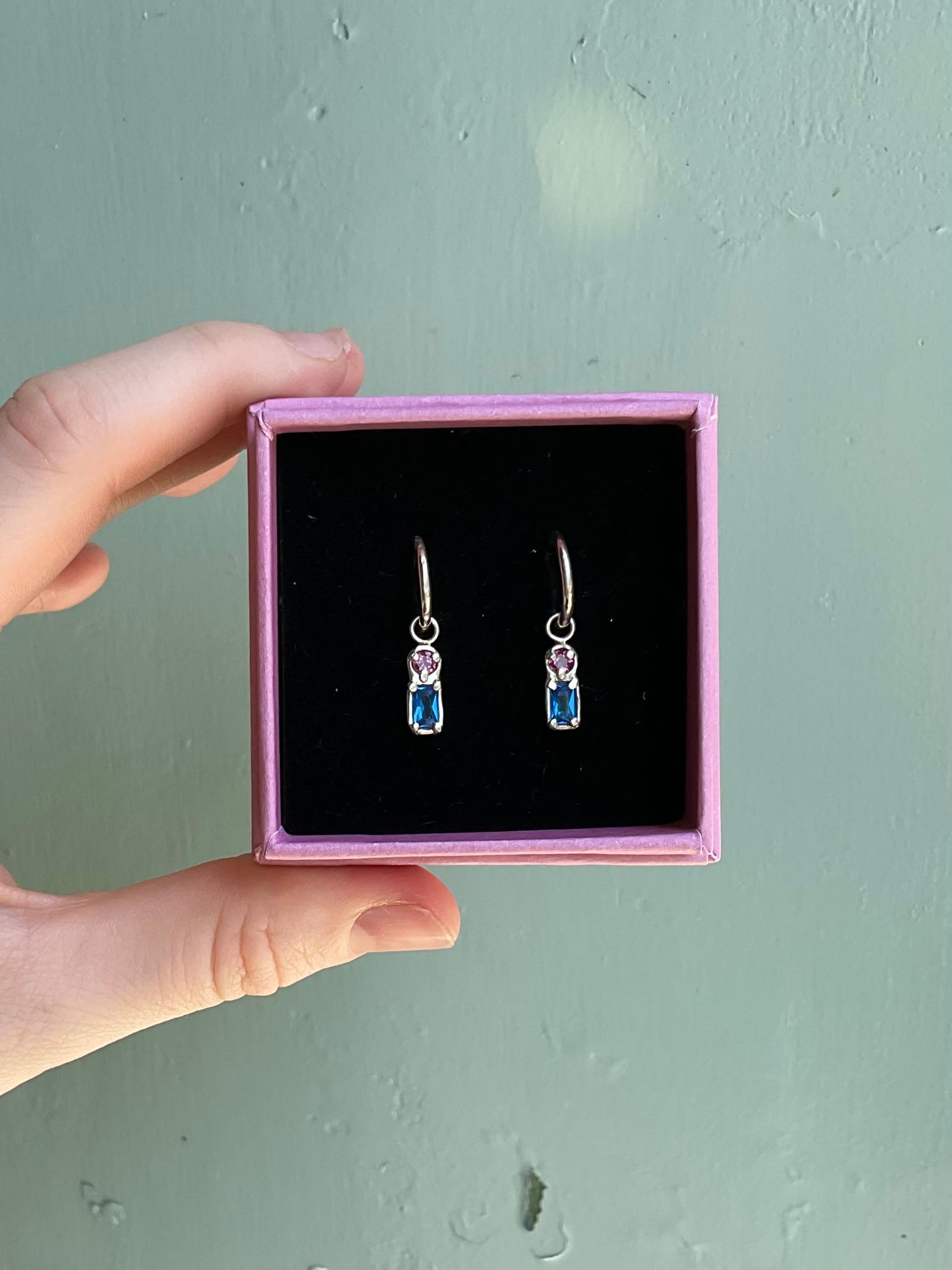 Pink & Blue Charm Hoops
