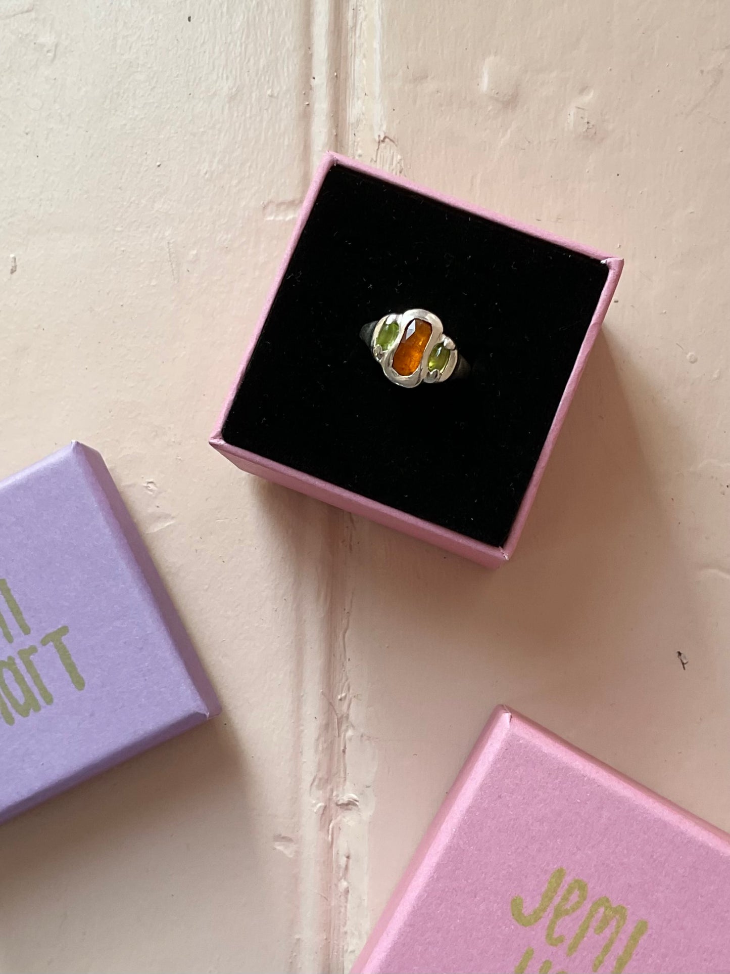 Orange Kyanite & Peridot Ring