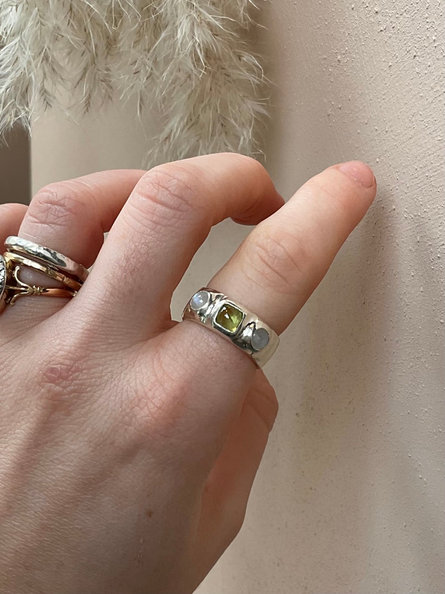 Moonstone & Peridot ring