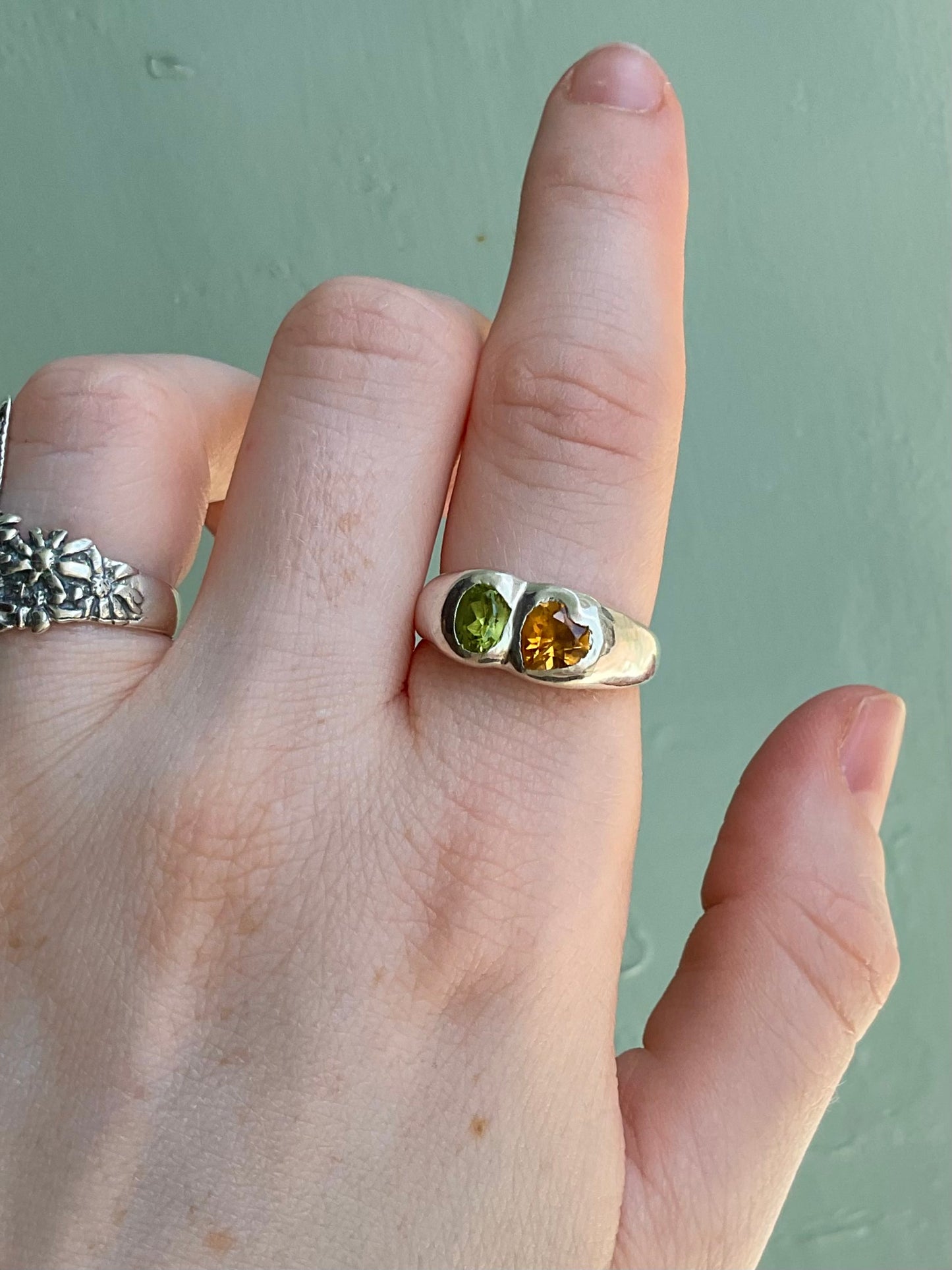 Heart duo ring, Peridot & Citrine