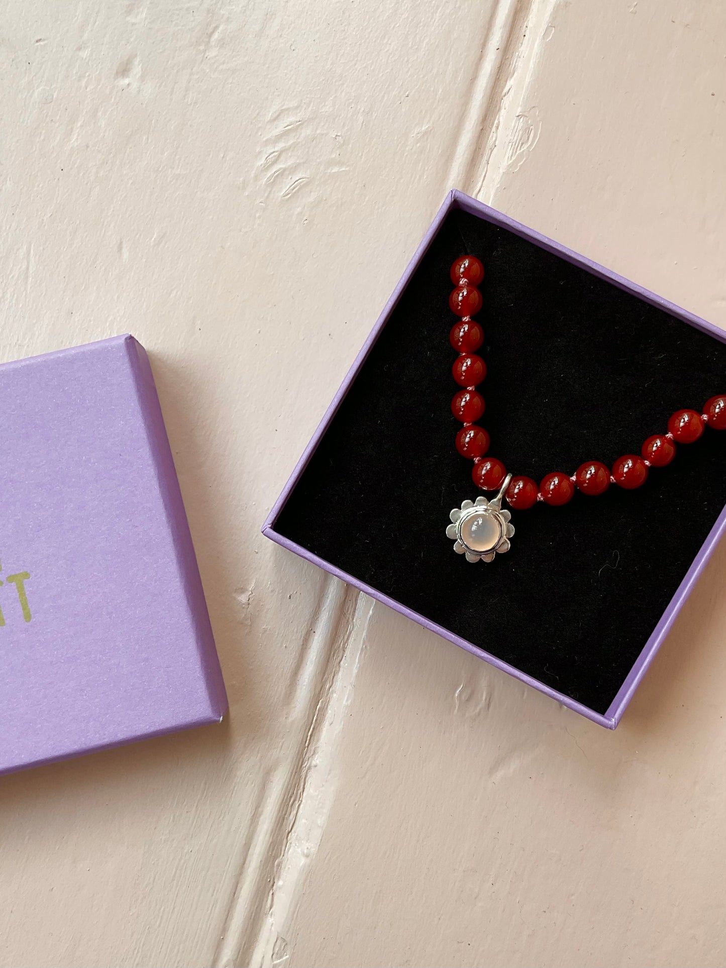 Carnelian & Chalcedony Flower Necklace