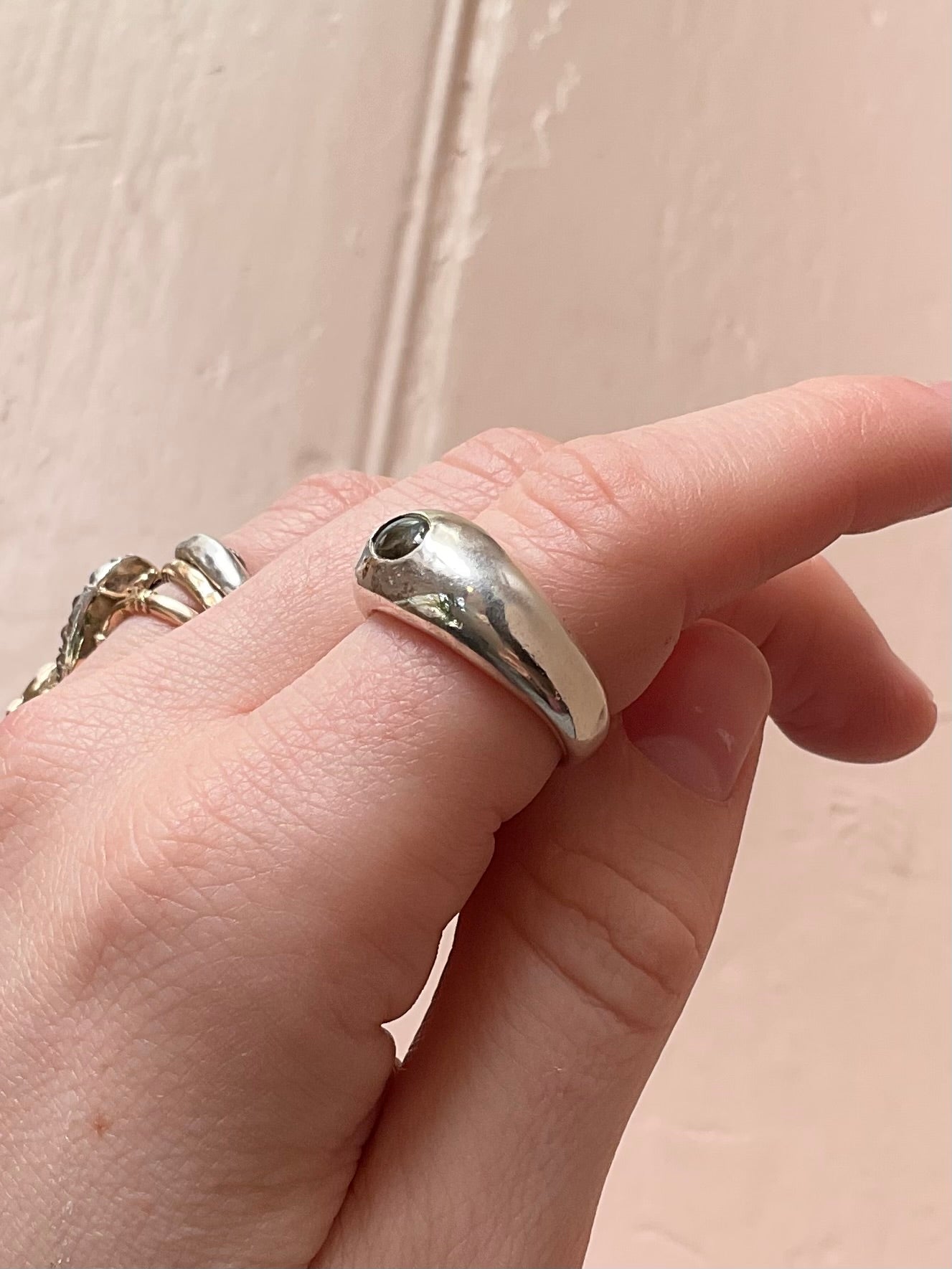 Silver & Labradorite Domed Ring