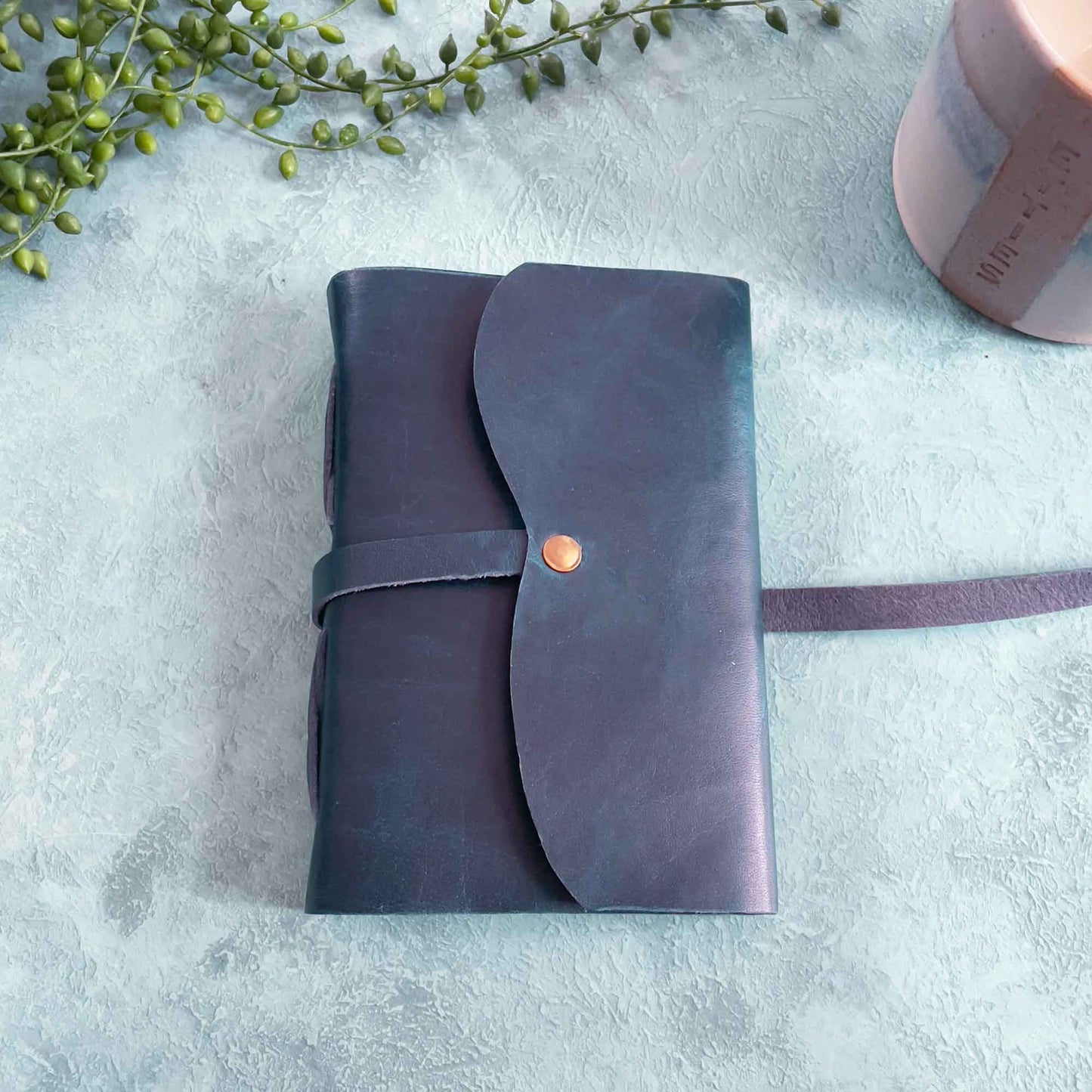 A6 Handmade Leather Notebook, Navy