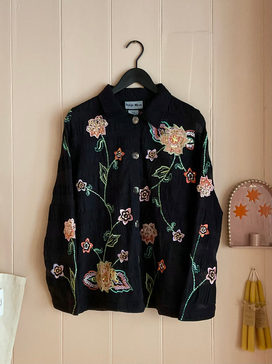 Vintage Indigo Moon Embroidered Shirt