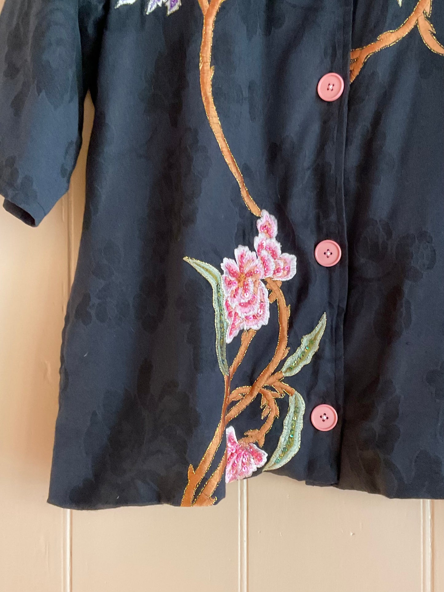 Vintage Indigo Moon Flower Appliqué Jacket