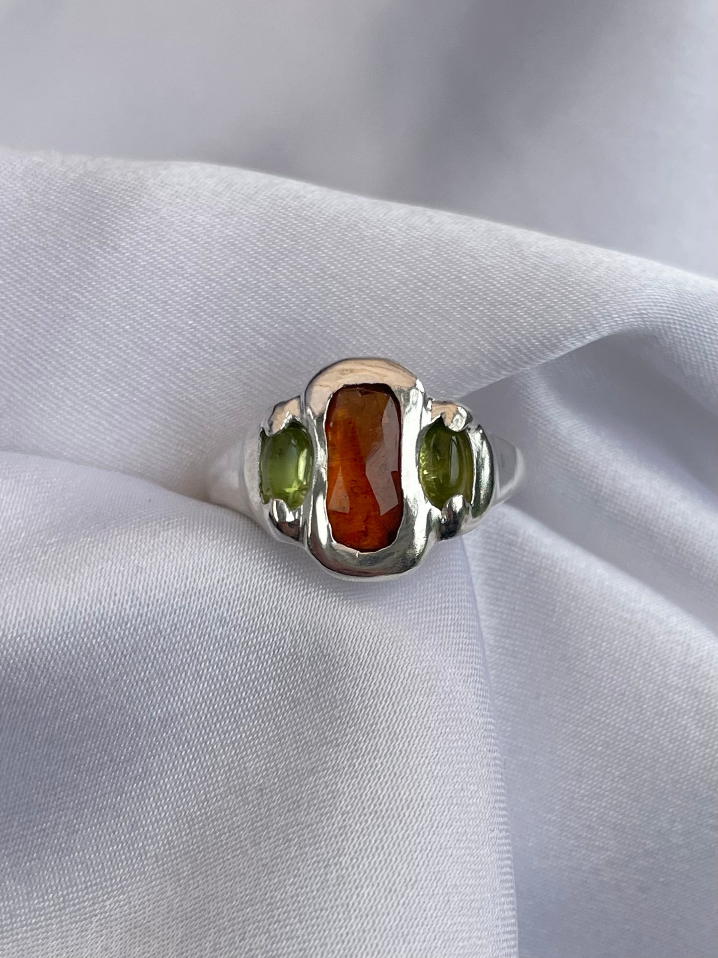 Orange Kyanite & Peridot Ring