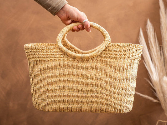 BUSUNU: Natural Woven Shopping Basket: Medium