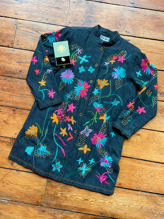 Vintage Indigo Moon, Rainbow Embroidered Jacket