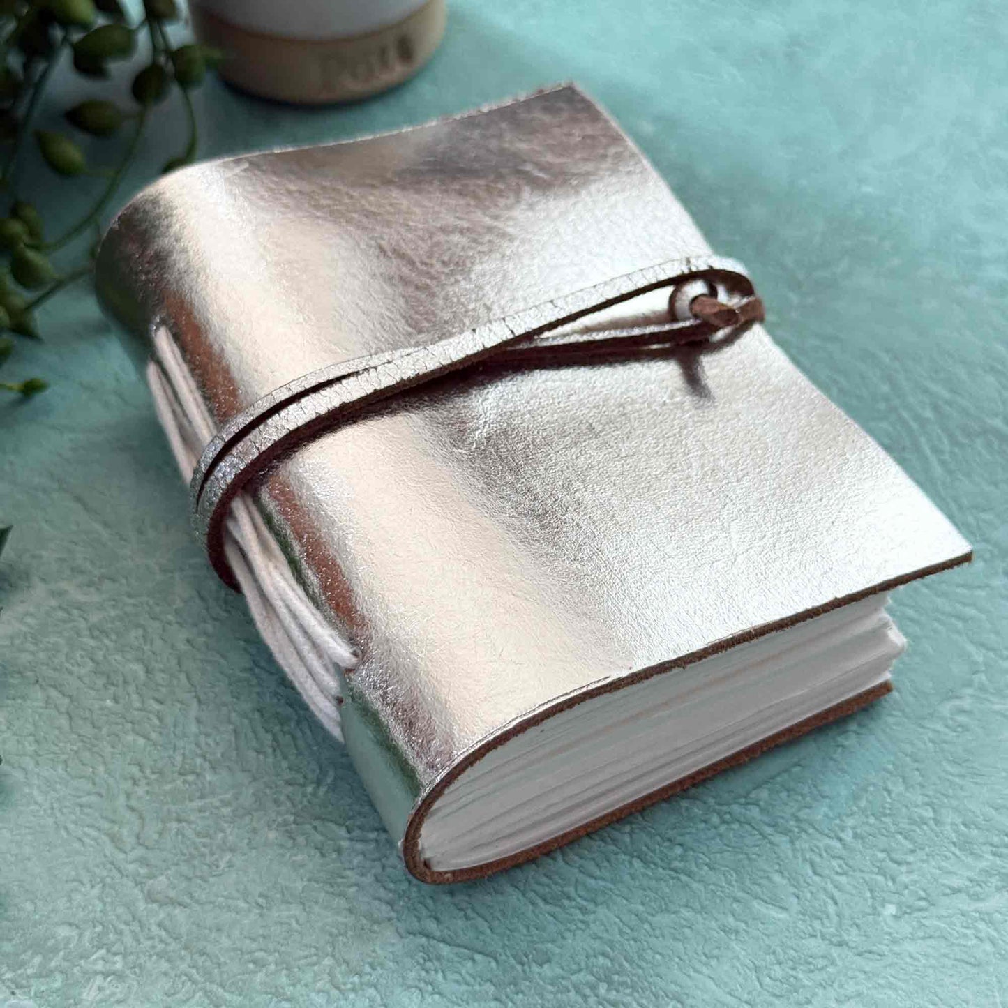 A7 Handmade Leather Notebook, Silver
