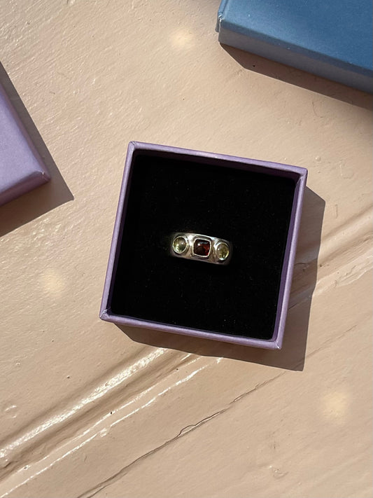 Lemon Quartz & Garnet Trio Ring