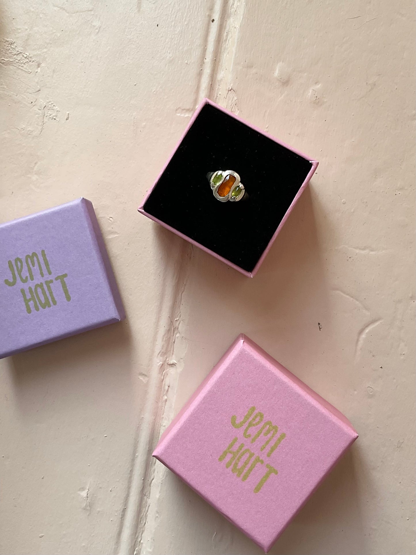 Orange Kyanite & Peridot Ring