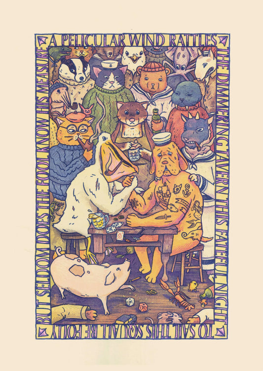 Pelican Arm Wrestle Risograph Print
