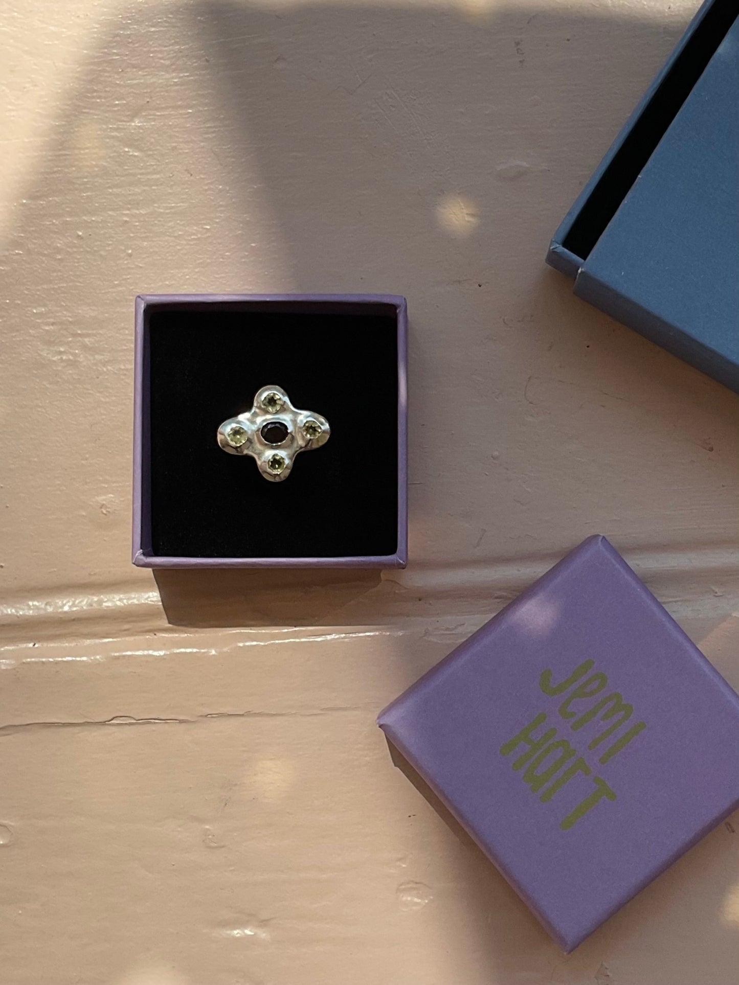 Garnet & Lemon Quartz Cross Ring
