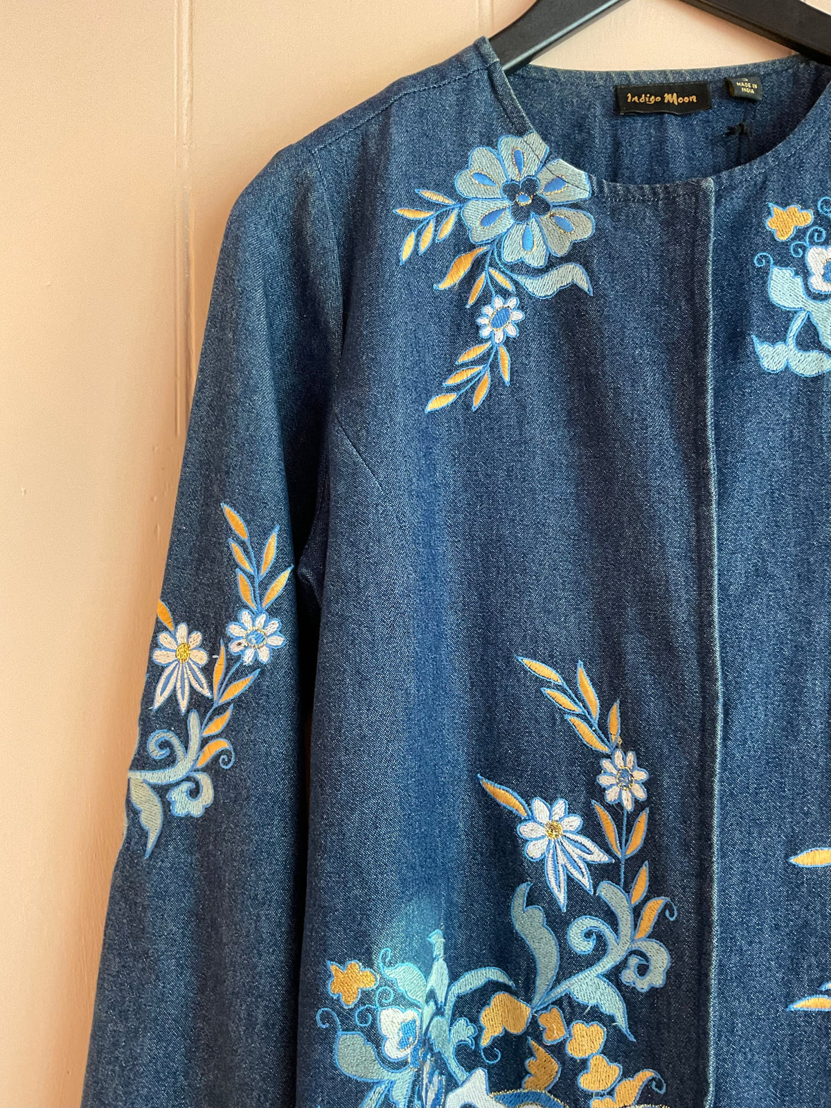 Vintage Indigo Moon Embroidered Denim Jacket