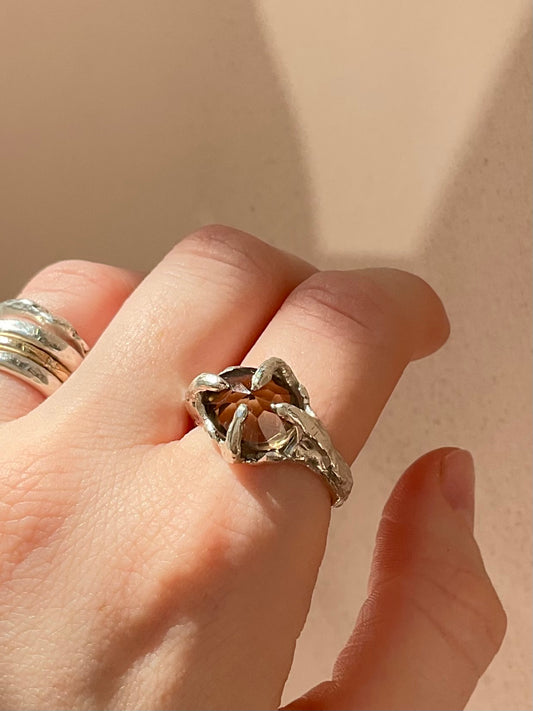 Smokey Quartz Claw Ring