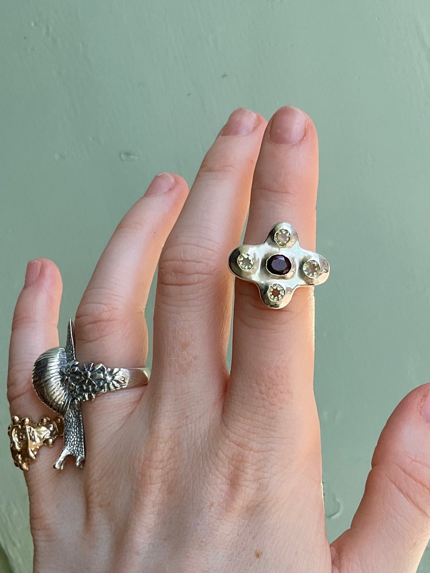 Garnet & Lemon Quartz Cross Ring