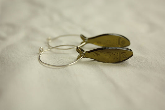 Miniature recycled fish earrings