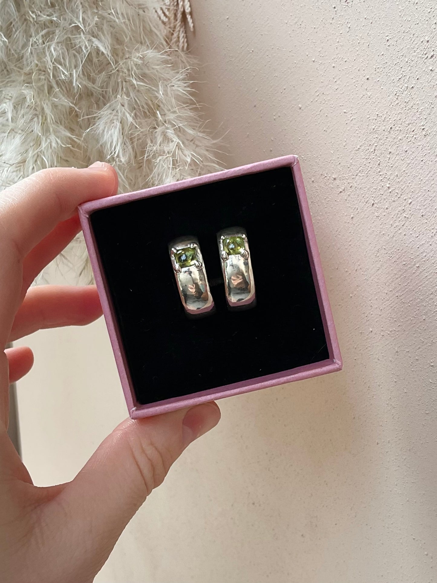 Silver Peridot Hoop Earrings