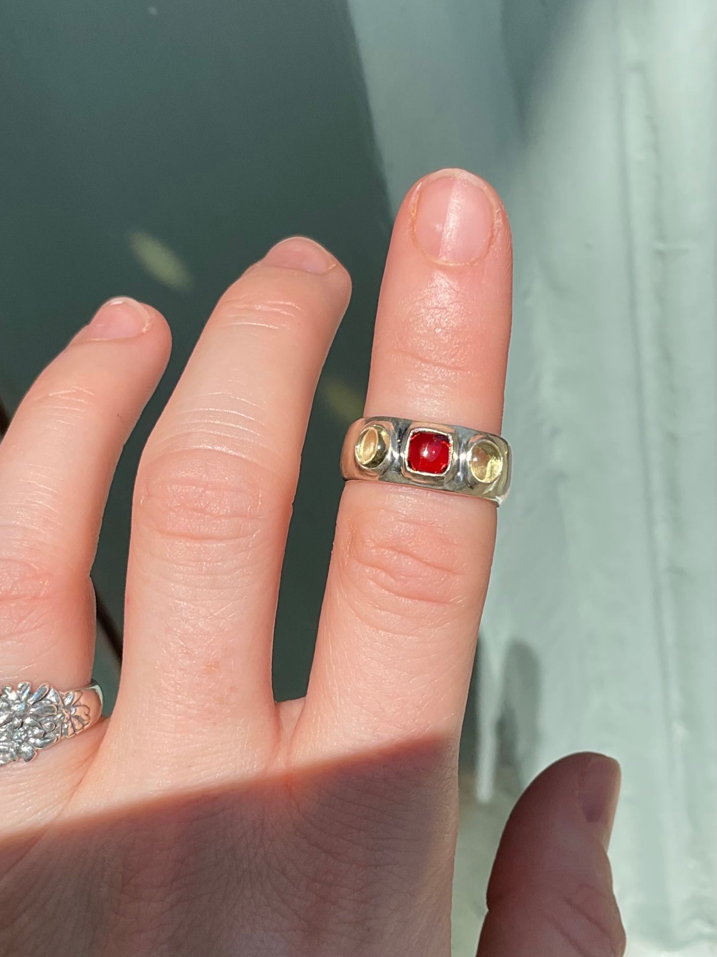 Lemon Quartz & Garnet Trio Ring