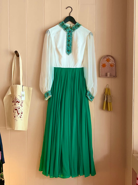 Vintage 1970’s beaded green dress
