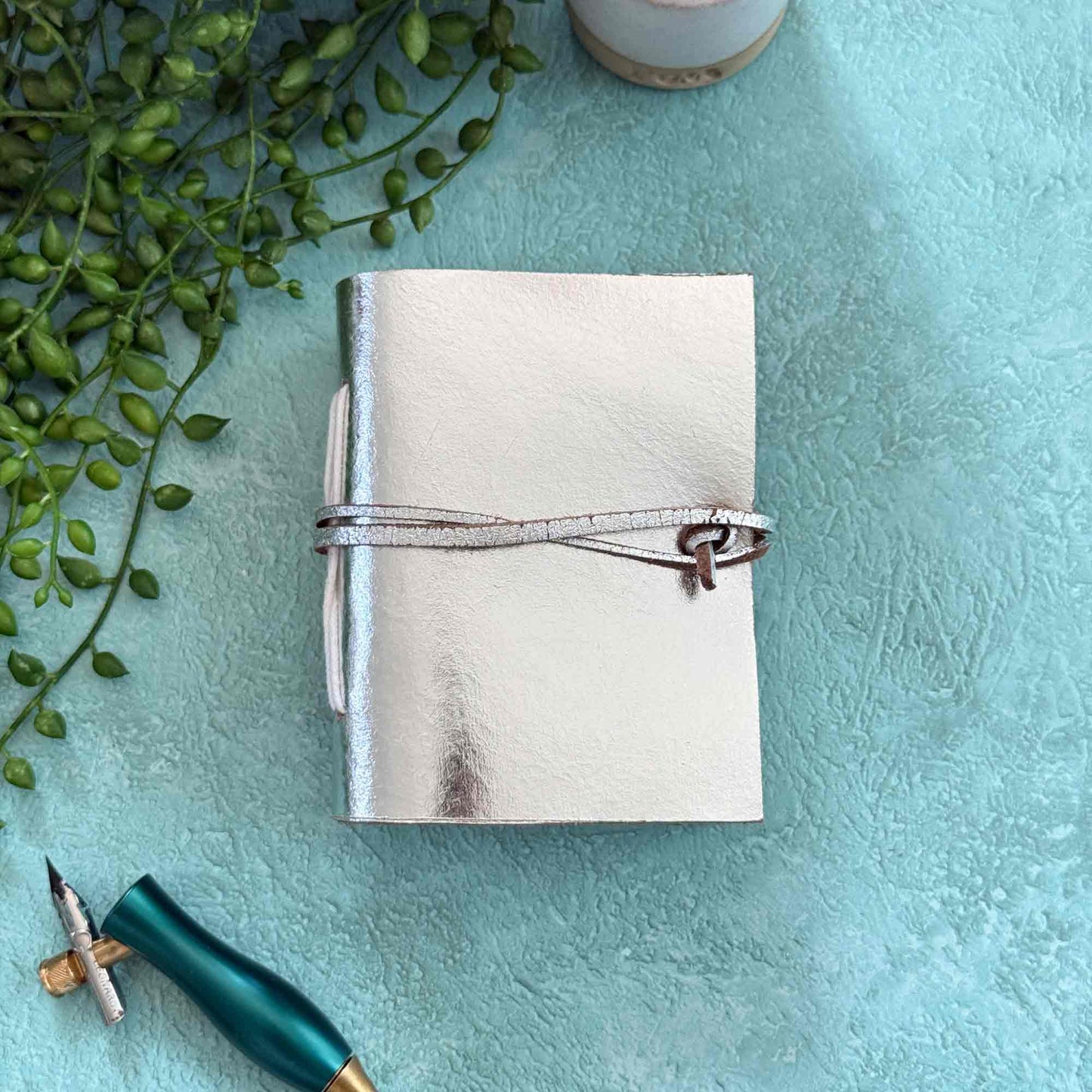 A7 Handmade Leather Notebook, Silver