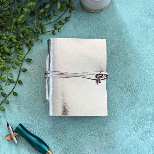 A7 Handmade Leather Notebook, Silver