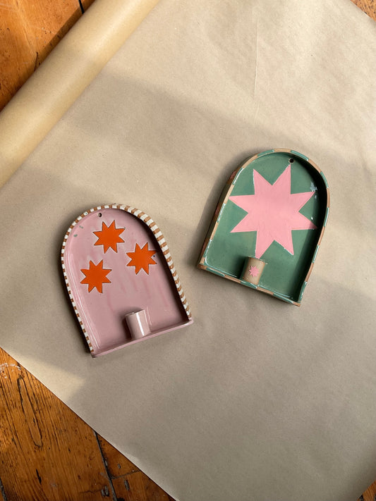 Celeste Candle Sconce, Pink & Orange