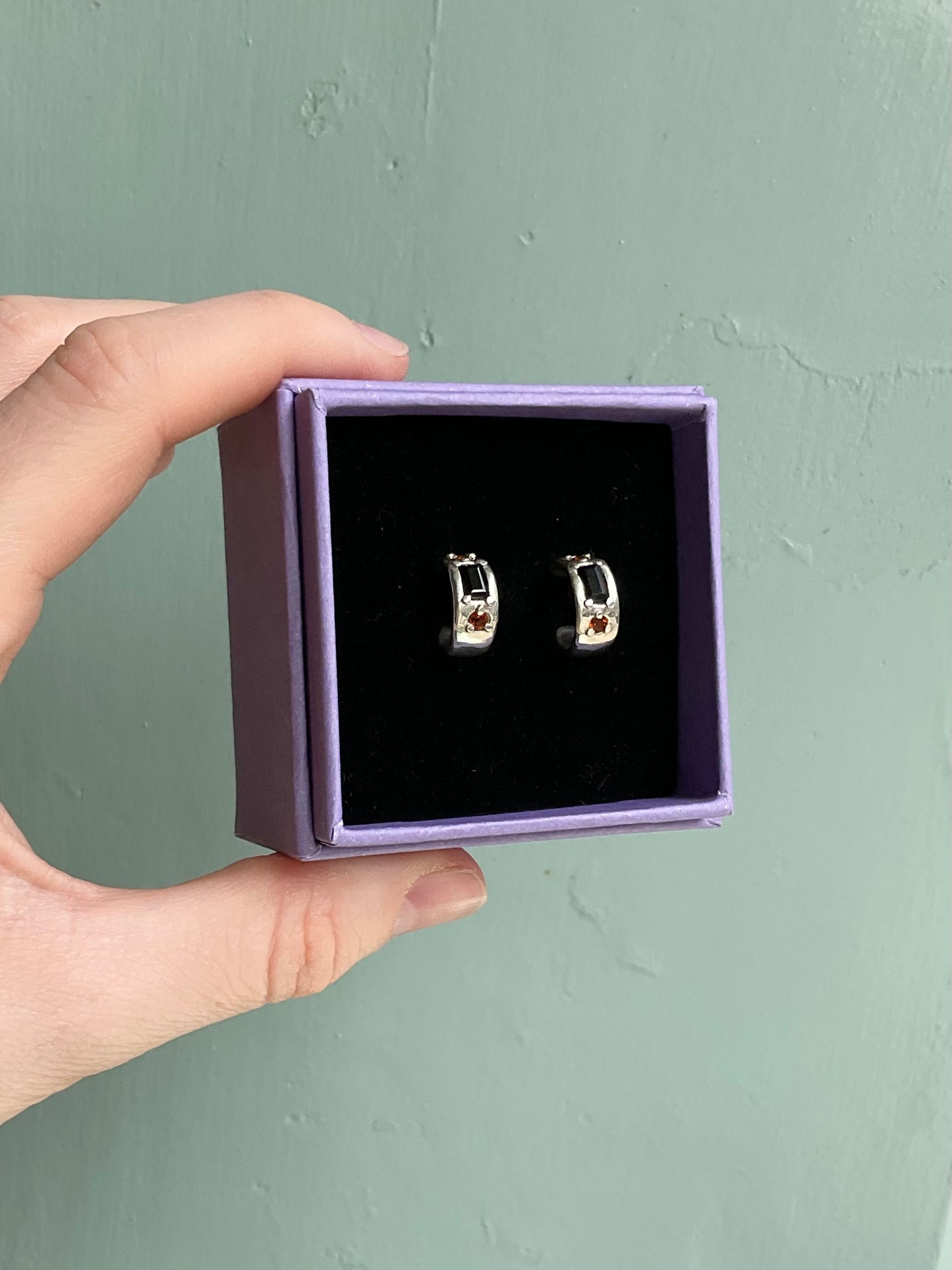 Black & Orange Huggie Hoops