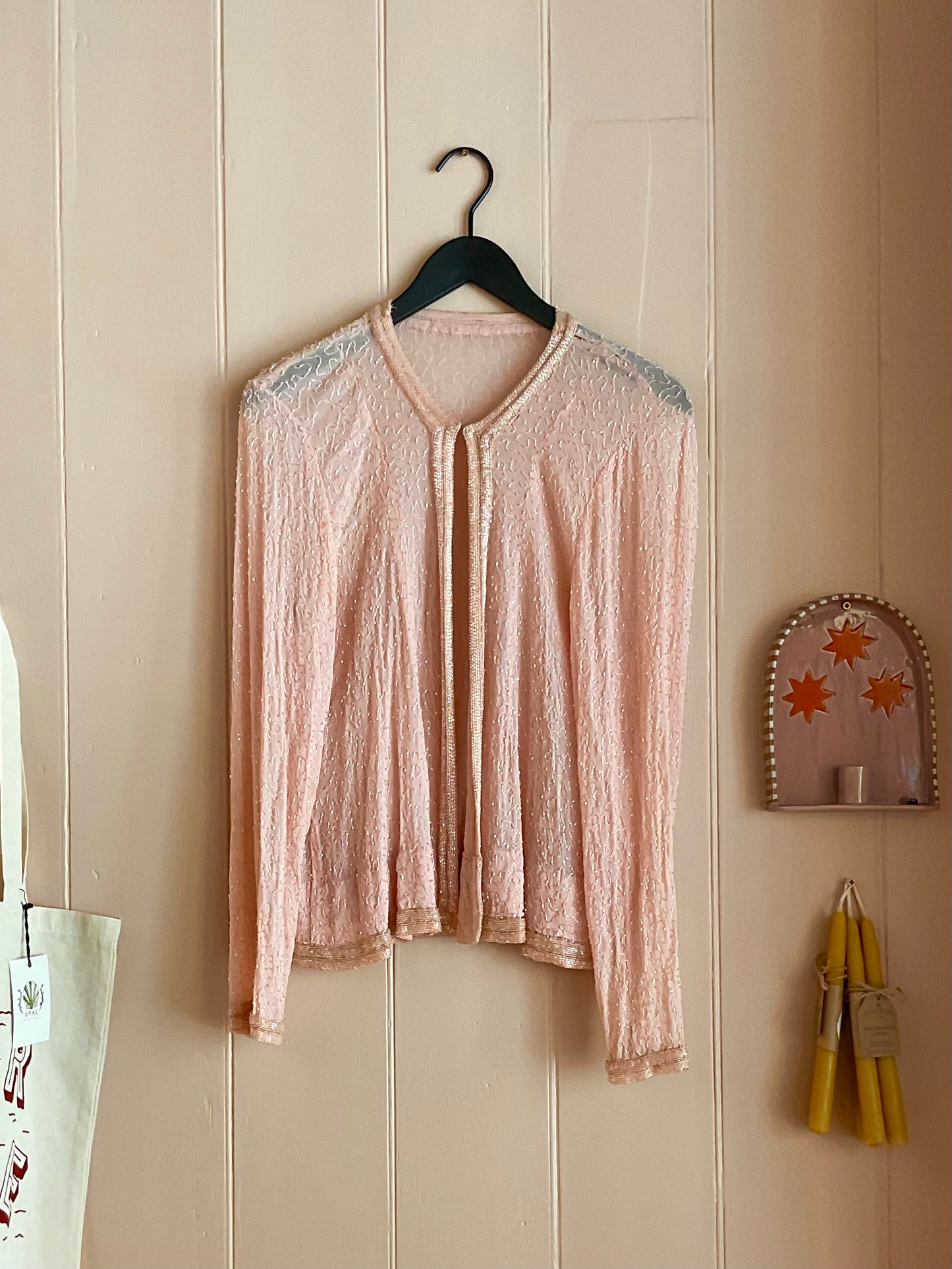 Vintage pink beaded cardigan