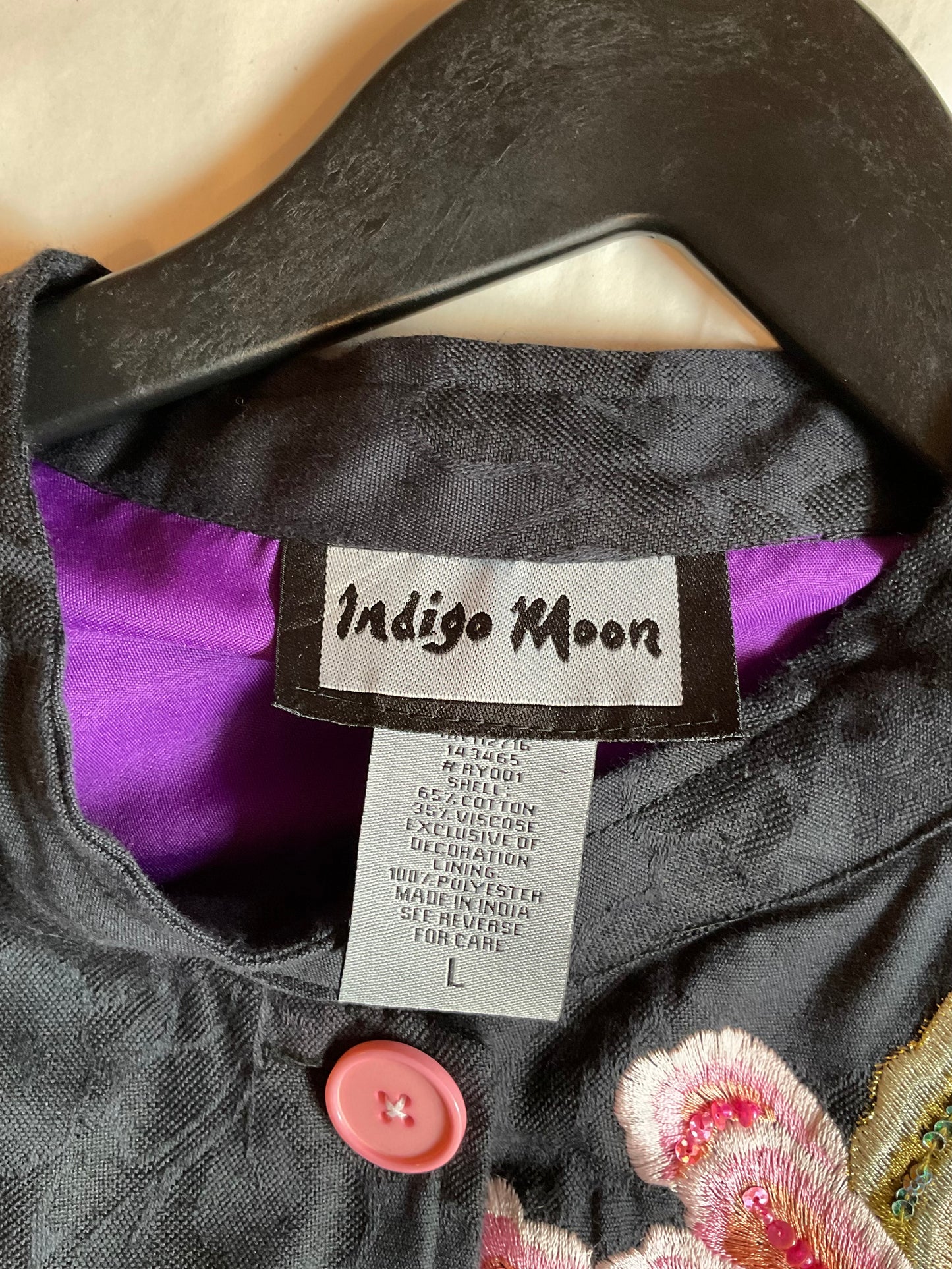 Vintage Indigo Moon Flower Appliqué Jacket