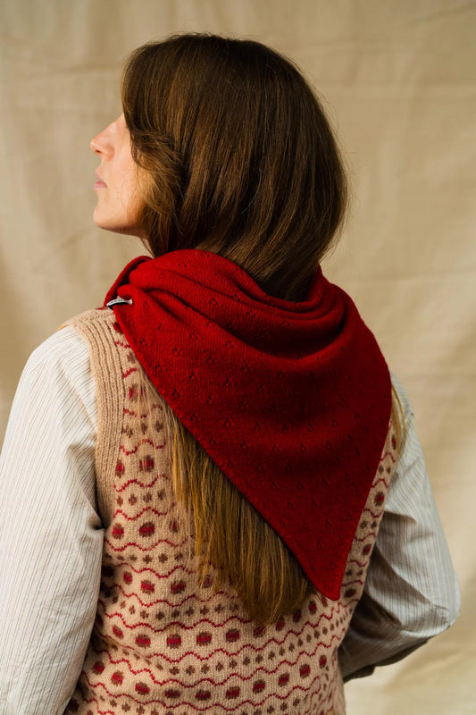 Pointelle Triangle Scarf - Red
