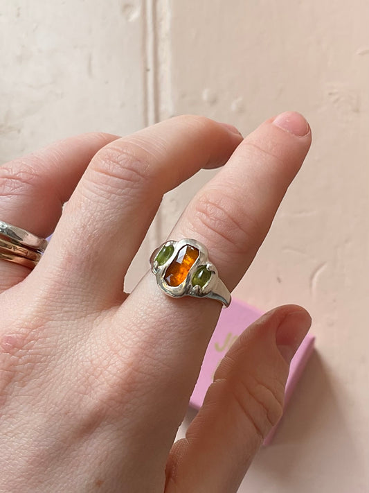 Orange Kyanite & Peridot Ring